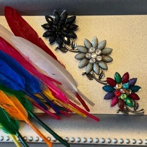 Vintage Stone and Rhinestone Flower Brooches